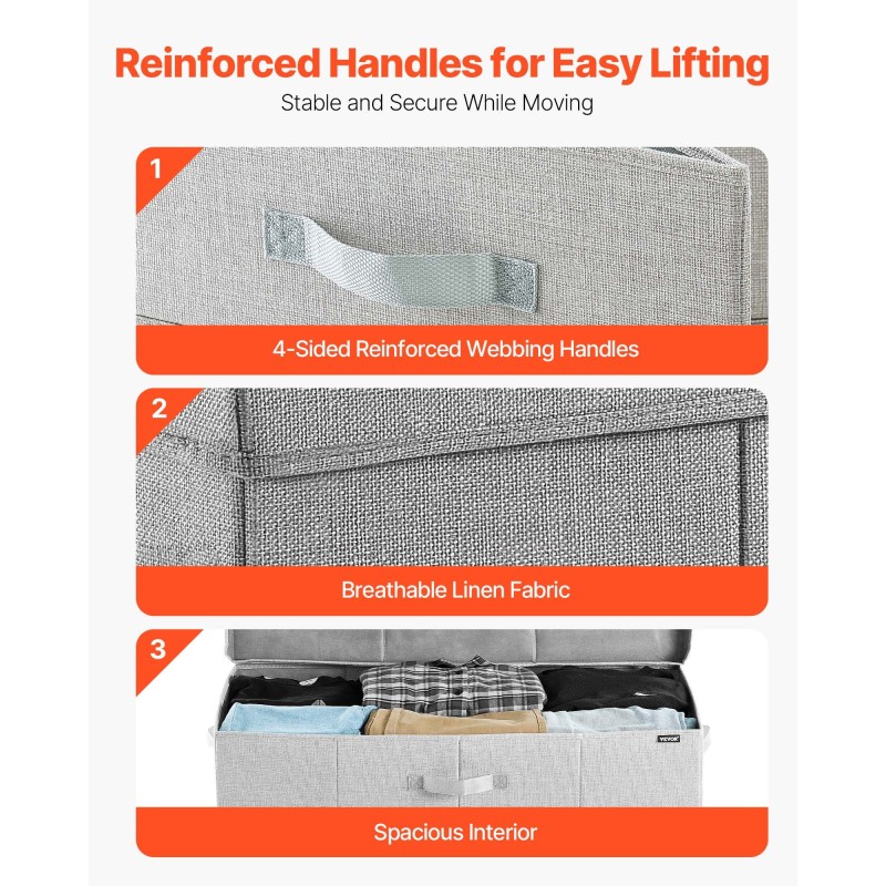 Sängynaluslaatikot 2 kpl 48 l matalaprofiiliset harmaat kannella ja taitettavat