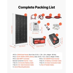 Aurinkosähköpaketti 800W 12V 4x200W yksikidepaneelit 12.8V 300Ah LiFePO4 akku 2000W invertteri