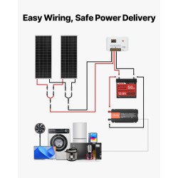 Aurinkosähköpaketti 200W 12V 2 kpl 100W monikideaurinkopaneelia 12.8V 50Ah LiFePO4-akku 800W invertteri