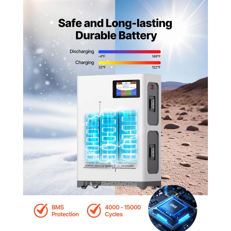 Aurinkosähköjärjestelmä 4800W 12x400W paneelia 51.2V 300Ah LiFePO4-akku 2x5000W hybridivaihtosuuntaajat