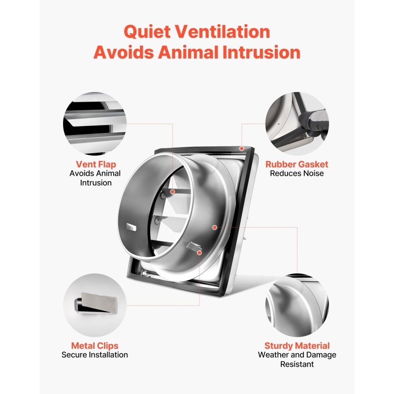 Seinäasennettava ilmanvaihtoritilä 145 mm SUS304 ruostumaton teräs kumitiivisteellä