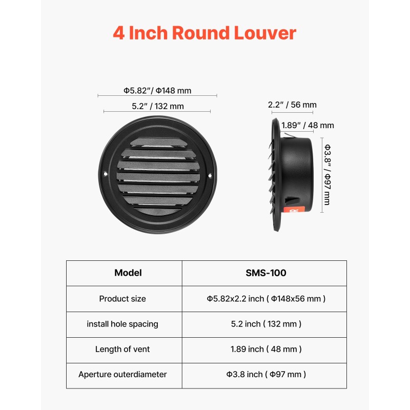 Seinäventtiilin ritiläsuojus ruostumatonta terästä 97 mm musta 2 kpl