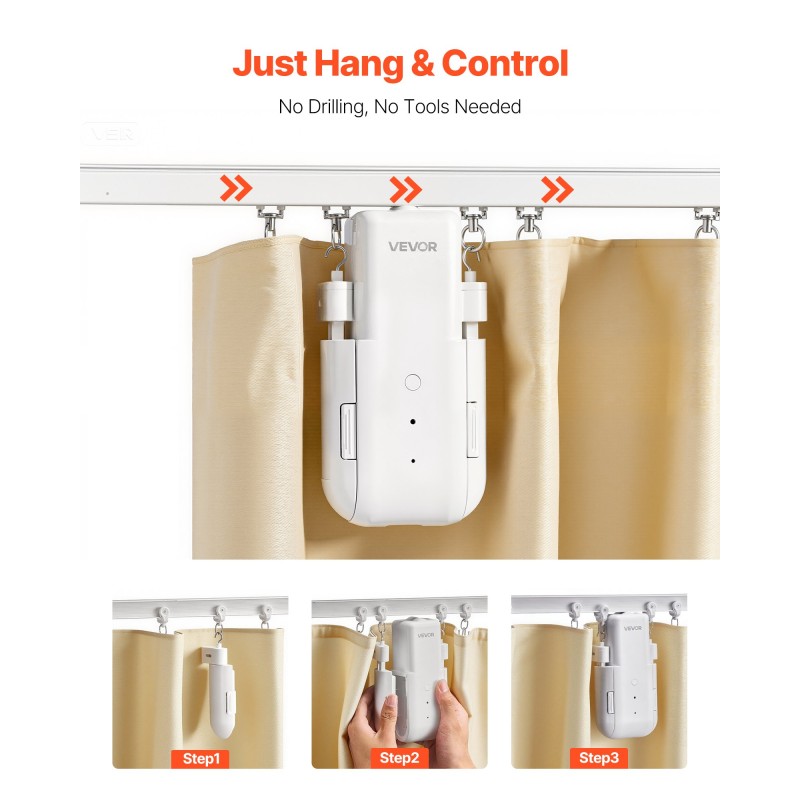 Sähköinen älyverhonavaaja ABS-kuori U- ja I-kiskoille 16 kg mobiiliohjauksella