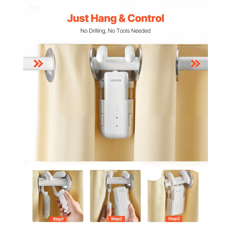 Automaattinen verhojen avaaja ABS-muovi Roman-verhotangoille 8–40 mm sovellus ja kauko-ohjaus hubilla