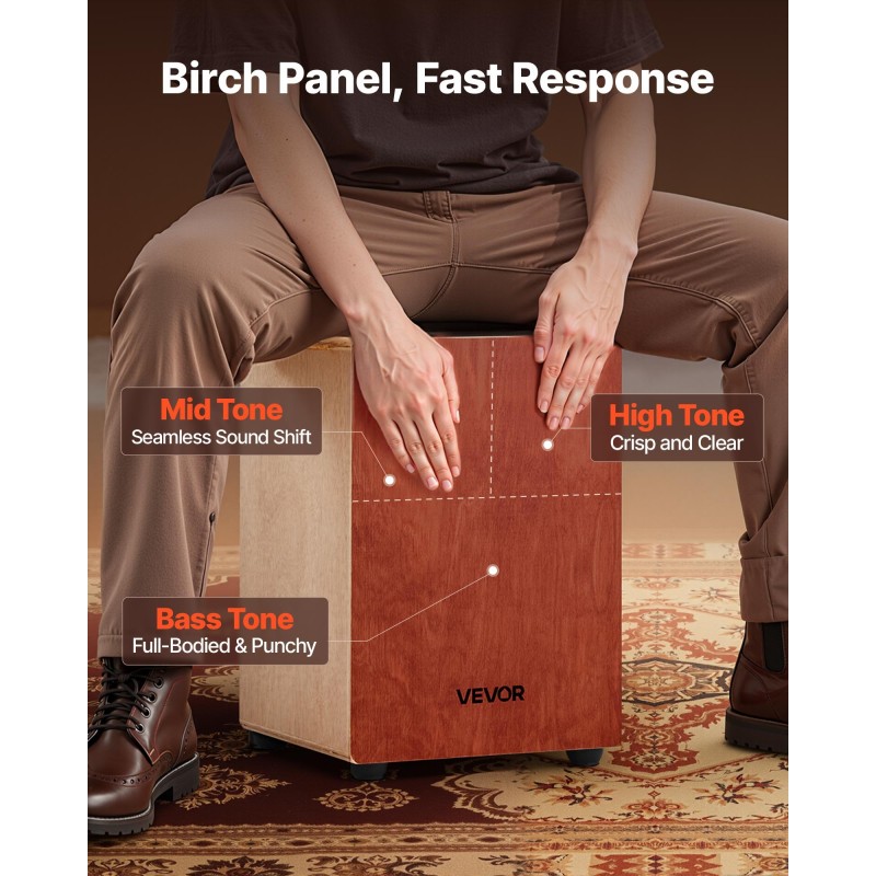 Cajon-rumpu mahonki- ja poppelirungolla koivupaneelilla pyöreällä ääniaukolla kitarakielillä kuljetuspussilla