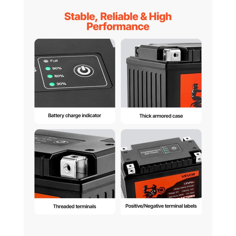 Käynnistysakku 12V 4Ah LiFePO4 240CA huoltovapaa kevyt moottoripyörään