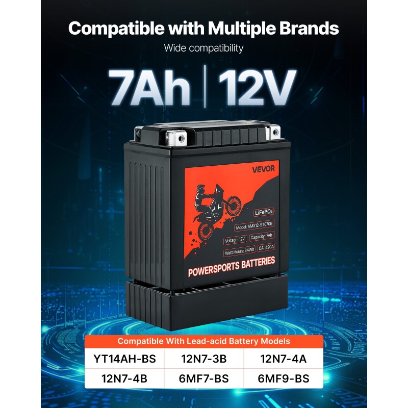 Moottoripyörän litiumrautafosfaattiakku 12V 7Ah 210CCA kevyt huoltovapaa