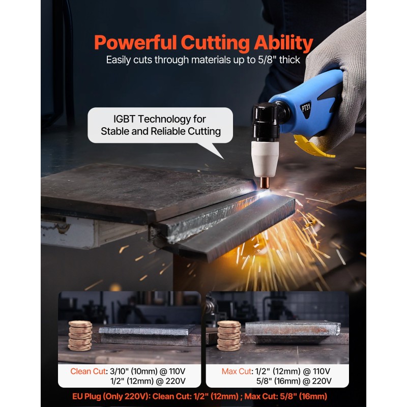 Kosketusplasmaleikkuri 220V 20–50A invertteritekniikka digitaalinen näyttö 2T ja 4T 12–16 mm