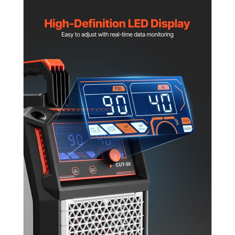 Kosketusplasmaleikkuri 220V 20–50A invertteritekniikka digitaalinen näyttö 2T ja 4T 12–16 mm