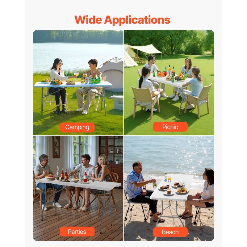 Taitettava hyötypöytä muovikansi hiiliteräsrunko 180×70×73 cm 150 kg kantavuus