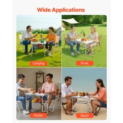 Kokoontaitettava retkipöytä säädettävä korkeus MDF-pinta alumiinirunko verkkohylly hopea