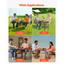 Taitettava retkipöytä alumiinirunko MDF-pöytätaso musta 600x400x260 mm 30 kg kantavuus