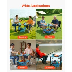 Retkipöytä kokoontaitettava kevyt 600D Oxford kangas metallirunko neljä mukitelinettä sininen