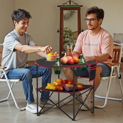 Taitettava retkipöytä 600D Oxford-kangas metallirunko 720x720x600 mm 4 mukitelinettä ulkokäyttöön