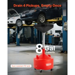 Jäteöljyn keräyssäiliö 30L PE-muovi säädettävällä 420 mm suppilolla pyörillä manuaalisella tyhjennyksellä