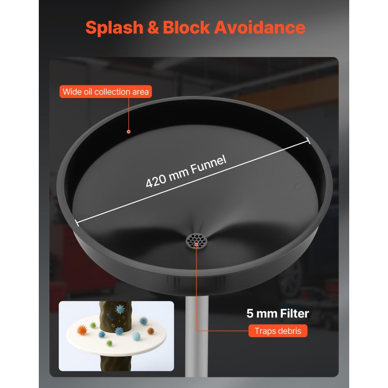 Jäteöljyn keräyssäiliö 30L PE-muovi säädettävällä 420 mm suppilolla pyörillä manuaalisella tyhjennyksellä