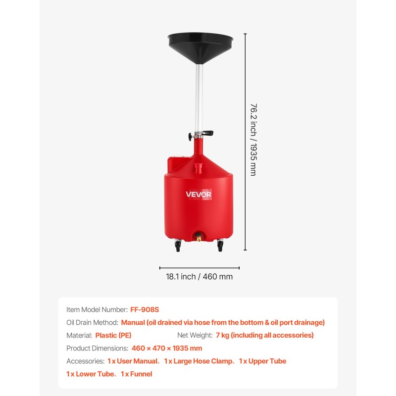 Jäteöljyn keräyssäiliö 68 litraa PE-muovinen säädettävällä suppilolla pyörillä