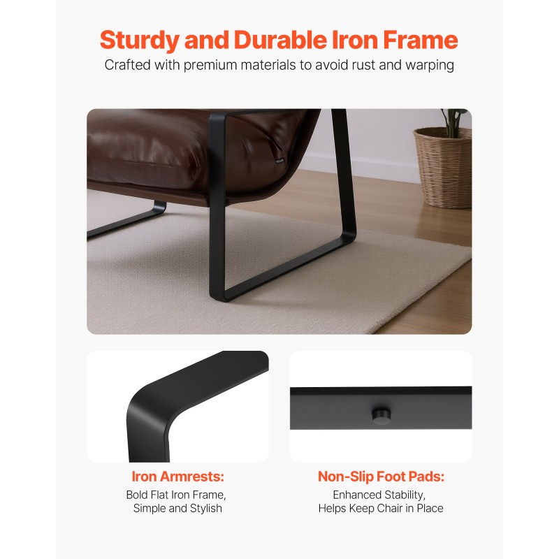 Nojatuoli PU-nahkaverhoiltu vaahtotäyte tasarunkoinen ruskea 80x75x82 cm