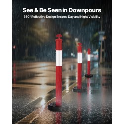 Liikenteen ohjaustolppasarja 9 kpl 1140 mm punainen täytettävällä jalustalla heijastavilla raidoilla