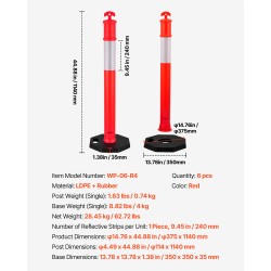 Liikenteen ohjaustolpat 1140 mm polyeteenimuovi ja kumi 6 kpl punainen heijastavilla nauhoilla