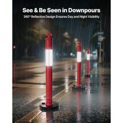 Liikenteen ohjaustolpat kolmen kappaleen 1140 millimetriä korkeat muovi ja kumi punainen heijastinnauha