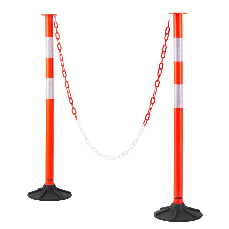 Liikenteen ohjaustolpat 2 kpl 871 mm punainen heijastavilla nauhoilla 1,5m ketjulla