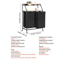 Pyykkilajittelija 2 lokeroa 600D Oxford-kangas metallirunko pöytätaso musta