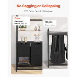 Pyykkilajittelija 600D Oxford-kangas kahdella lokerolla irrotettavat pussit musta