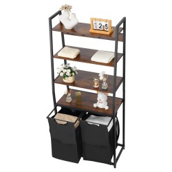 Pyykkilajittelija 600D Oxford-kangas kahdella lokerolla irrotettavat pussit musta