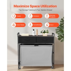 Pyykkilajittelukori 3-osastoinen 600D Oxford-kankaasta musta lastulevyinen kansitaso pyörillä