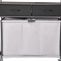 Pyykkilajittelukori 3-osastoinen 600D Oxford-kankaasta musta lastulevyinen kansitaso pyörillä