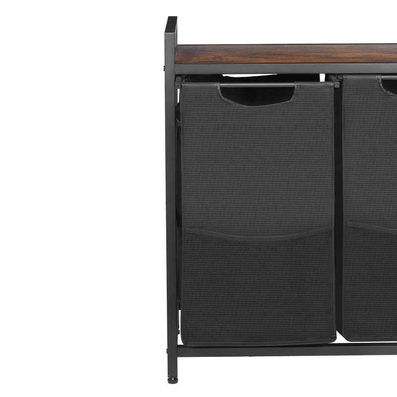 Pyykkilajittelija 3 irrotettavaa säkkiä 600D-kankaasta pöytätasolla metallirungolla musta