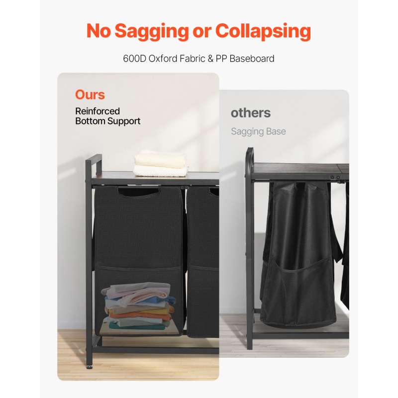 Pyykkilajittelija 4-osainen musta kestävästä kankaasta irrotettavilla pusseilla