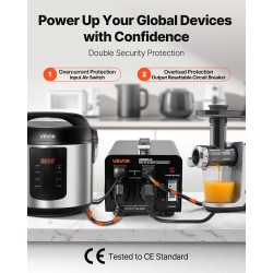 1000VA jännitemuuntaja 110V ja 220V metallikotelo kaksi amerikkalaista ja kaksi eurooppalaista pistorasiaa