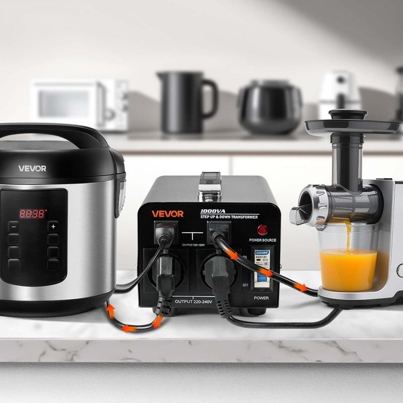 1000VA jännitemuuntaja 110V ja 220V metallikotelo kaksi amerikkalaista ja kaksi eurooppalaista pistorasiaa