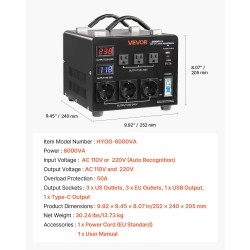 Jännitemuunnin 6000VA automaattinen 110V ja 220V ulostulot metallikotelo
