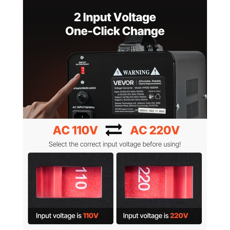 Jännitemuunnin 1500VA kaksisuuntainen 110V ja 220V metallikotelo ylikuormitussuoja