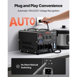 Jänniteautomaattimuuntaja 5000VA metallirunko 110V ja 220V automaattinen tunnistus 3xEU 3xUS