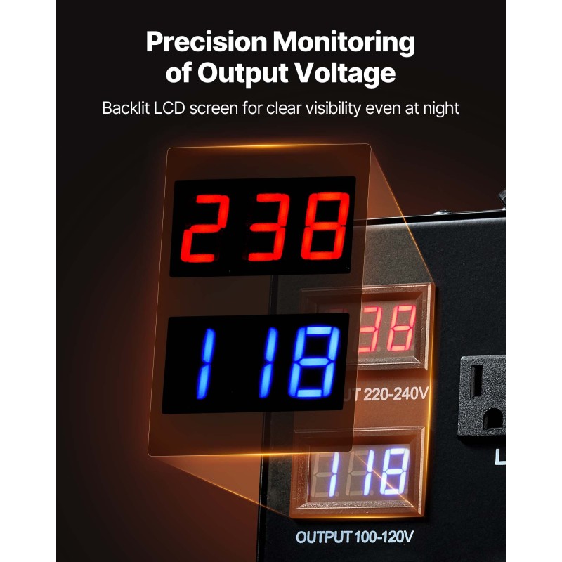 Jänniteautomaattimuuntaja 5000VA metallirunko 110V ja 220V automaattinen tunnistus 3xEU 3xUS