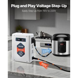 Jännitemuunnin 110V–220V 2000VA metallikuori 2 EU-pistorasiaa USB ja USB-C