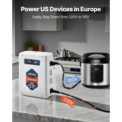 Askeltava jännitemuunnin 3000VA AC 220V 110V metallikotelo 2 US-pistorasiaa USB ja Type-C