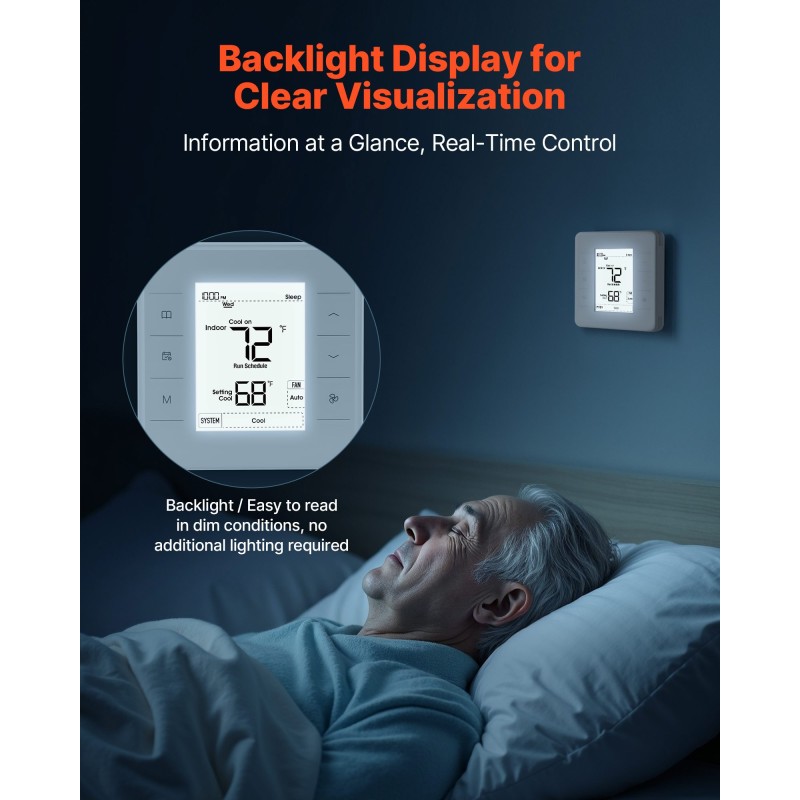 Seinään asennettava ohjelmoitava termostaatti valkoinen suuri näyttö taustavalolla 7 päivän ohjelmointi