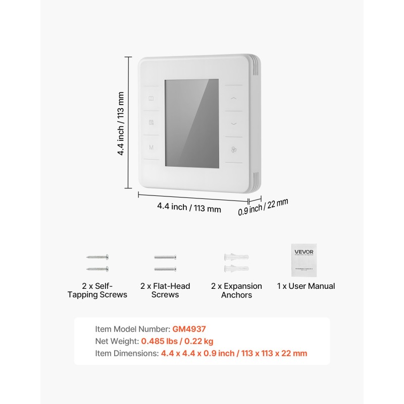 Seinään asennettava ohjelmoitava termostaatti valkoinen suuri näyttö taustavalolla 7 päivän ohjelmointi