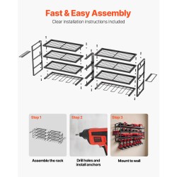Seinäasennettava sähkötyökaluteline 4 tasoa hiiliteräs musta 8 porapidikettä