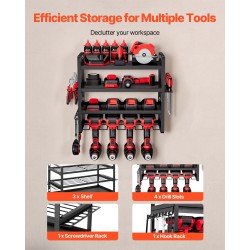 Seinäkiinnitteinen hiiliteräksinen työkaluteline 4-tasoinen porakoneille musta 60 kg