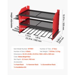 Sähkötyökalujen säilytysteline seinään kiinnitettävä kolmitasoinen hiiliteräs mattakirkkaan punainen neljä porapaikkaa