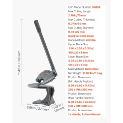 Manuaalinen penkille kiinnitettävä levyleikkuri kovetetut terät teräsrunko 70 mm 1,9 mm