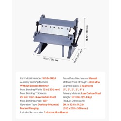 Levytaivutin käsikäyttöinen 12 tuuman 1 mm vähähiiliselle teräkselle 5 irrotettavaa sormea