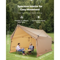 Kahden hengen talviteltta vedenpitävä 70D210T nailon 3800×2000×1900 mm kamiinapaikalla integroidulla pohjamatolla