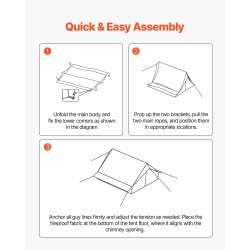 Kahden hengen talviteltta vedenpitävä 70D210T nailon 3800×2000×1900 mm kamiinapaikalla integroidulla pohjamatolla